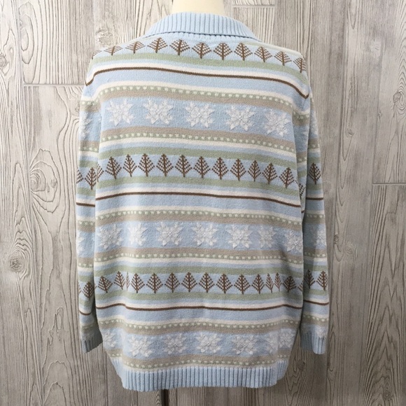 CHEROKEE Winter Snow Holiday Zip Sweater 14W/16W Plus Size Light Blue - Picture 6 of 8